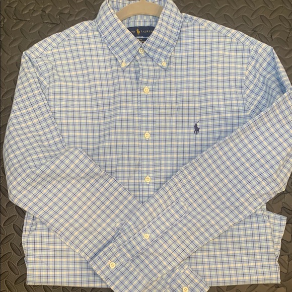Men's Ralph Lauren Slim Fit Performance Baby Blue Checkered Shirt - Picture 11 of 12